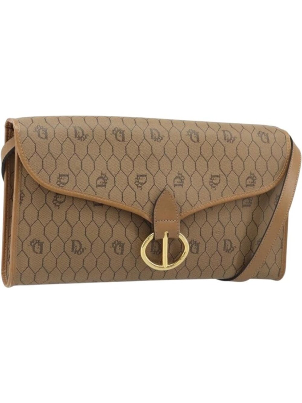 Christian Dior Honeycomb Canvas Shoulder Bag PVC Brown Gold